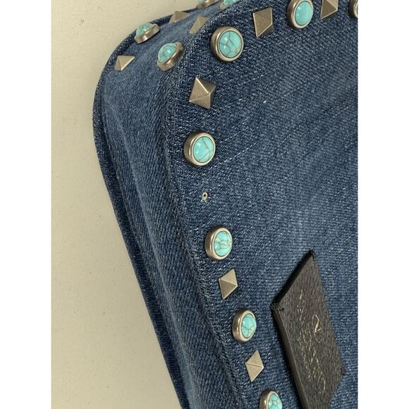 Valentino Rolling Rockstud Denim and Leather Shoulder Bag with Multicolor Strap - Picture 16 of 16